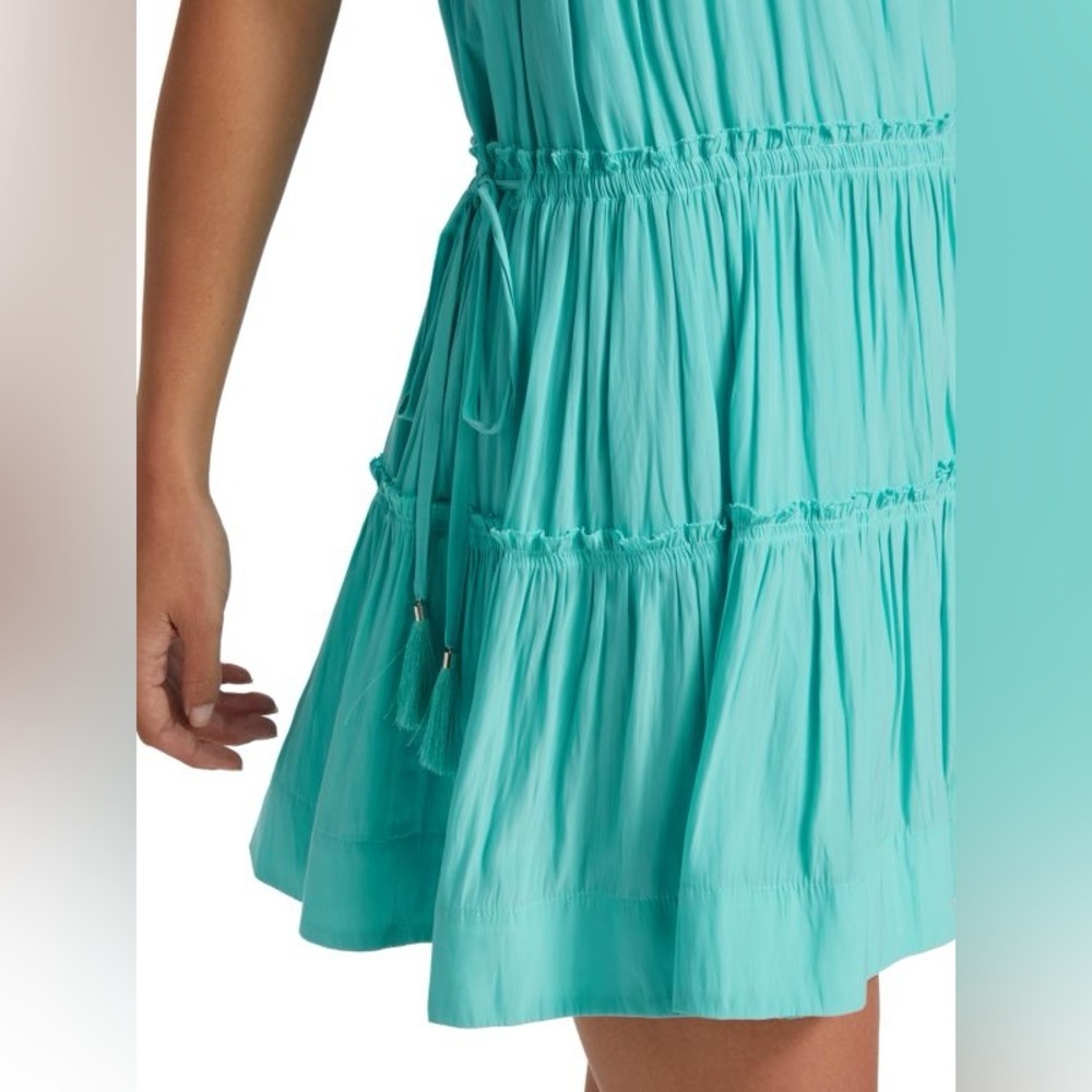 Ramy Brook Margot Tiered Mini Dress In Island Turquoise Tassel Size M - Picture 3 of 8